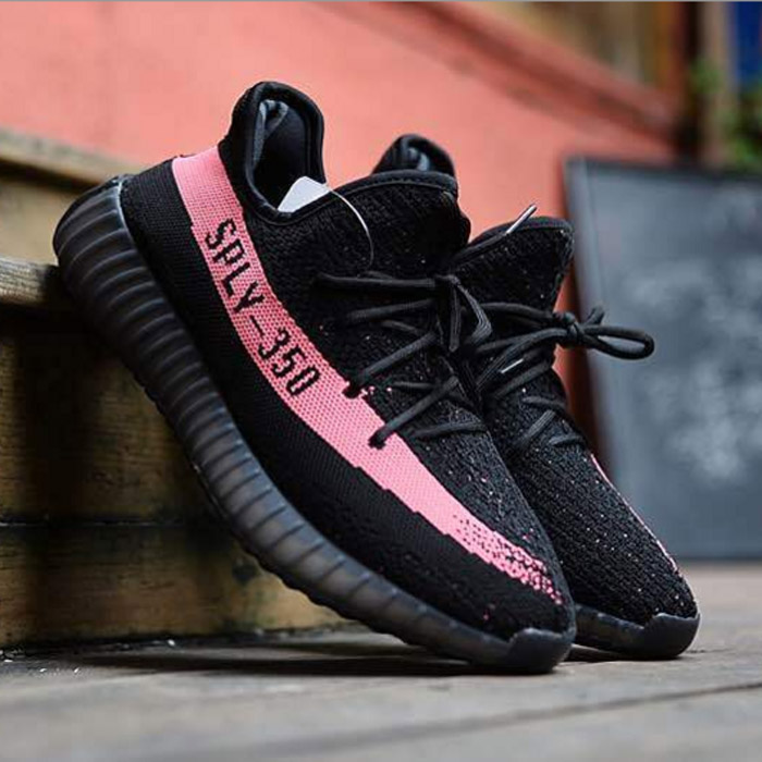 X Kanye West Yeezy SPLY 350 V2 Boost Running Shoes-Black/Rose Red