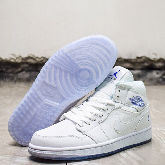 Air Jordan AJ1 Mid Basketball Shoes-White/Blue_70799