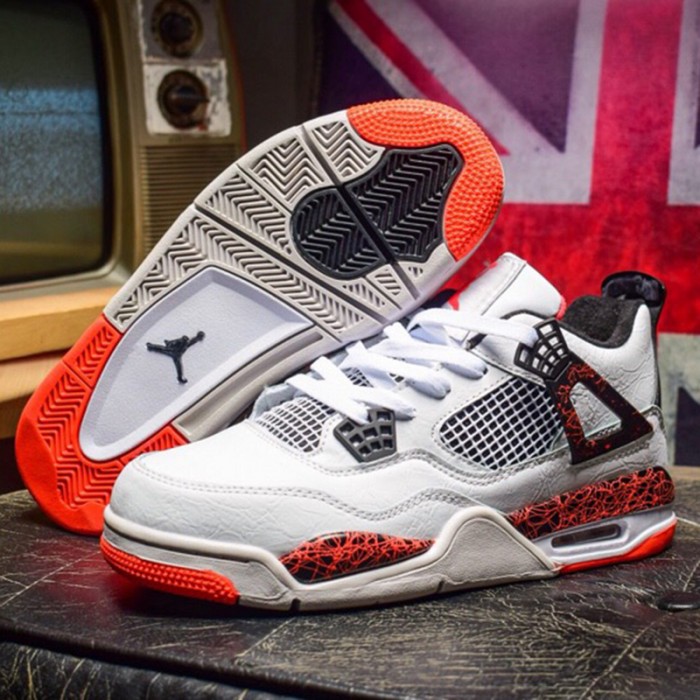 Crossover Air Jordan 4 White Cement AJ4 Basketball Shoes-Black/White_29026