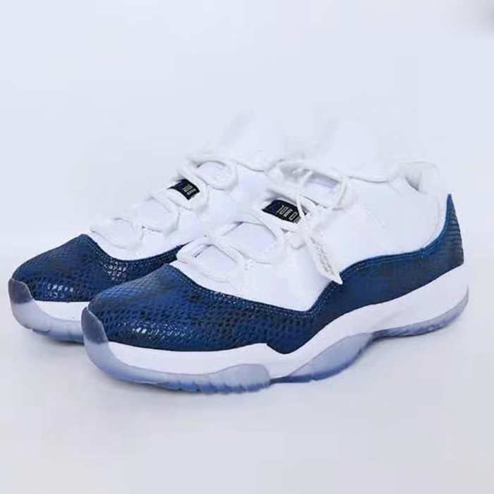 Air Jordan 11 Low Snakeskin AJ11 Basketball Shoes-White/Navy Blue_57592