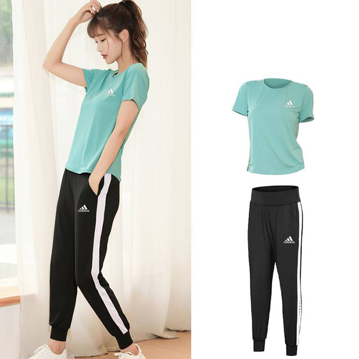 Adidas 2 Piece Set Quick drying Yoga For Women's Running Fitness T-Shirt Sports Wear Fitness Clothing Women Training Set Pants Sport Suit-5281640