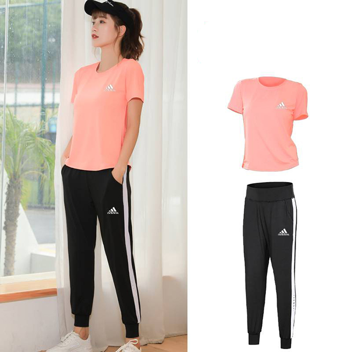 Adidas 2 Piece Set Quick drying Yoga For Women's Running Fitness T-Shirt Sports Wear Fitness Clothing Women Training Set Pants Sport Suit-2843283