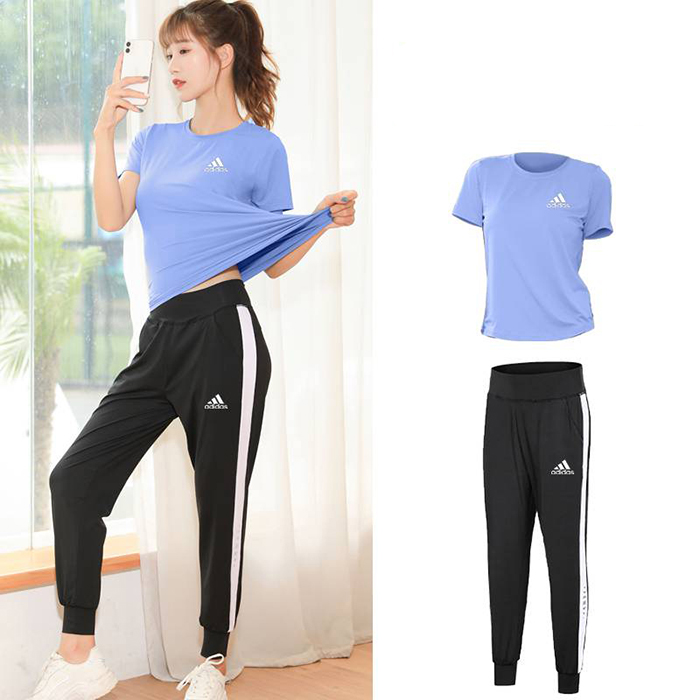 Adidas 2 Piece Set Quick drying Yoga For Women's Running Fitness T-Shirt Sports Wear Fitness Clothing Women Training Set Pants Sport Suit-6001566