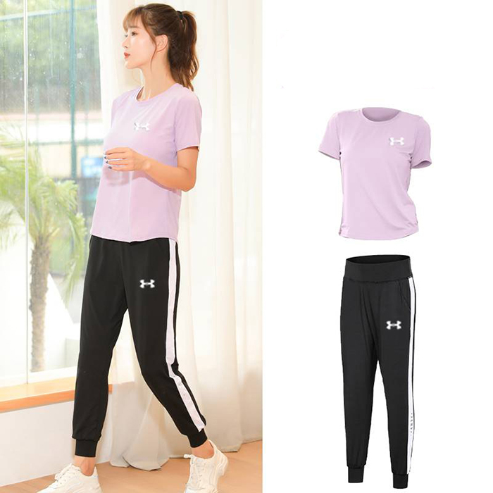Under Armour 2 Piece Set Quick drying Yoga For Women's Running Fitness T-Shirt Sports Wear Fitness Clothing Women Training Set Pants Sport Suit-8039179