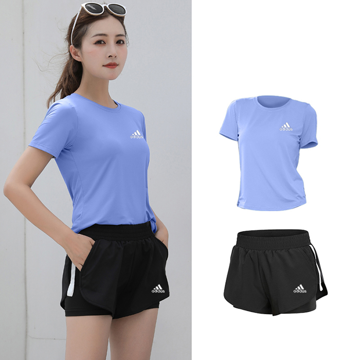 Adidas 2 Piece Set Quick drying Yoga For Women's Running Fitness T-Shirt Sports Wear Fitness Clothing Women Training Set Pants Sport Suit-817693