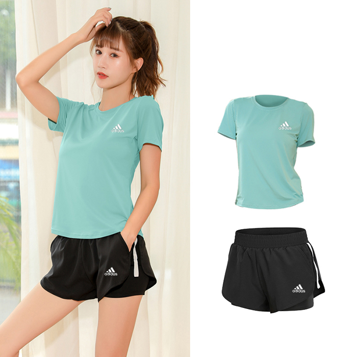Adidas 2 Piece Set Quick drying Yoga For Women's Running Fitness T-Shirt Sports Wear Fitness Clothing Women Training Set Pants Sport Suit-1817081