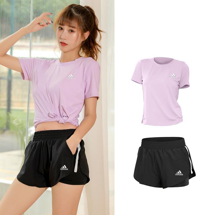Adidas 2 Piece Set Quick drying Yoga For Women's Running Fitness T-Shirt Sports Wear Fitness Clothing Women Training Set Pants Sport Suit-4963590