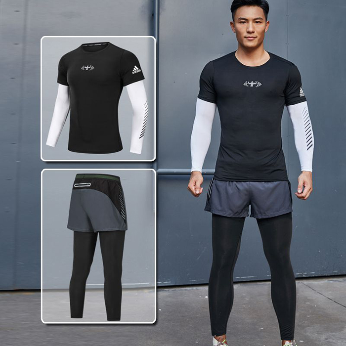 Adidas 2 Piece Set Quick drying For men's Running Fitness Sports Wear Fitness Clothing men Training Set Sport Suit-7639214