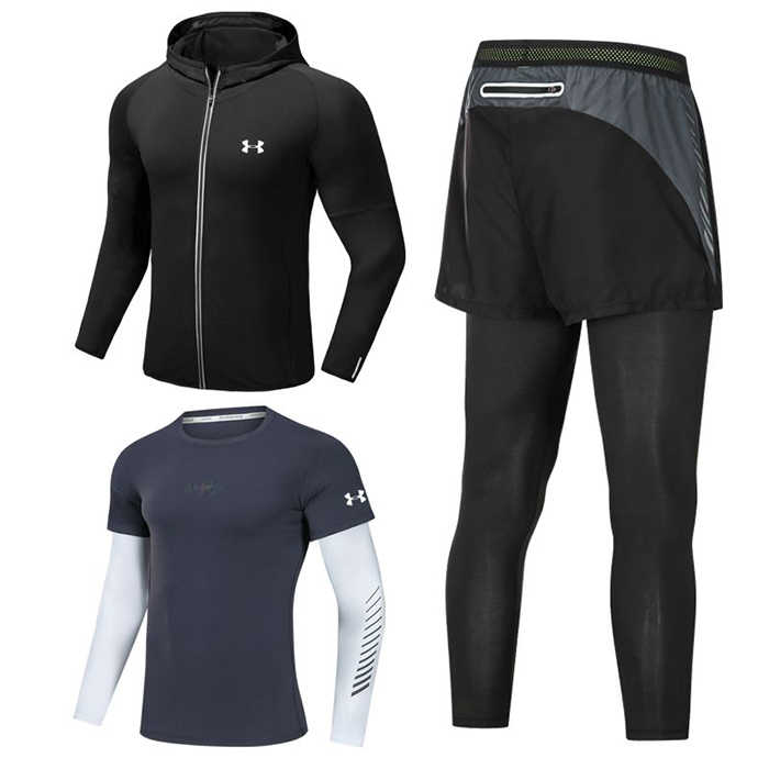 Under Armour 3 Piece Set Quick drying For men's Running Fitness Sports Wear Fitness Clothing men Training Set Sport Suit-8918527