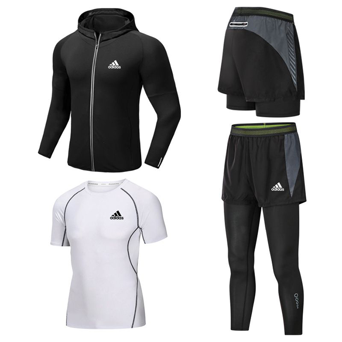 Adidas 4 Piece Set Quick drying For men's Running Fitness Sports Wear Fitness Clothing men Training Set Sport Suit-2239478