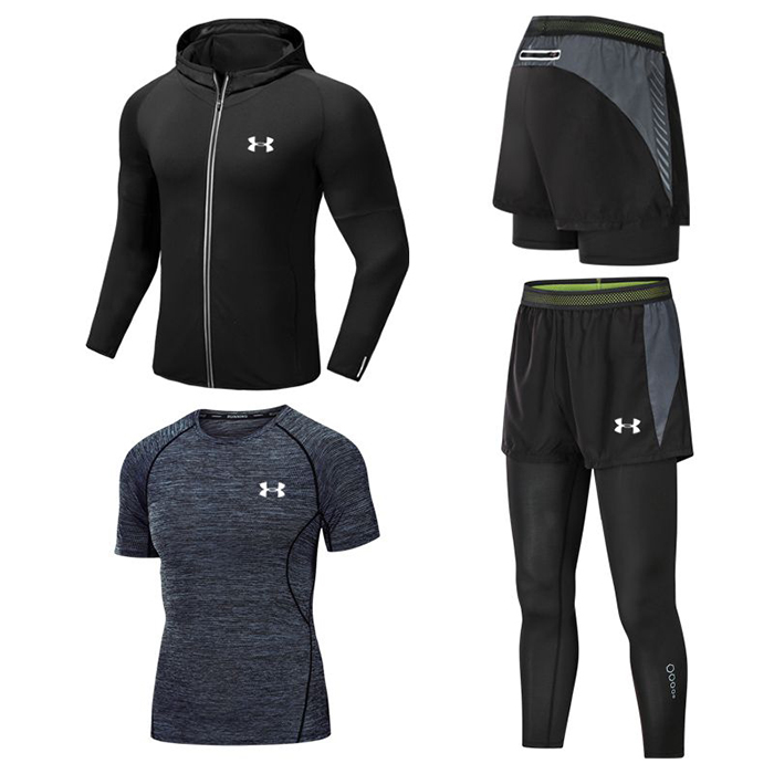 Under Armour 4 Piece Set Quick drying For men's Running Fitness Sports Wear Fitness Clothing men Training Set Sport Suit-3492725