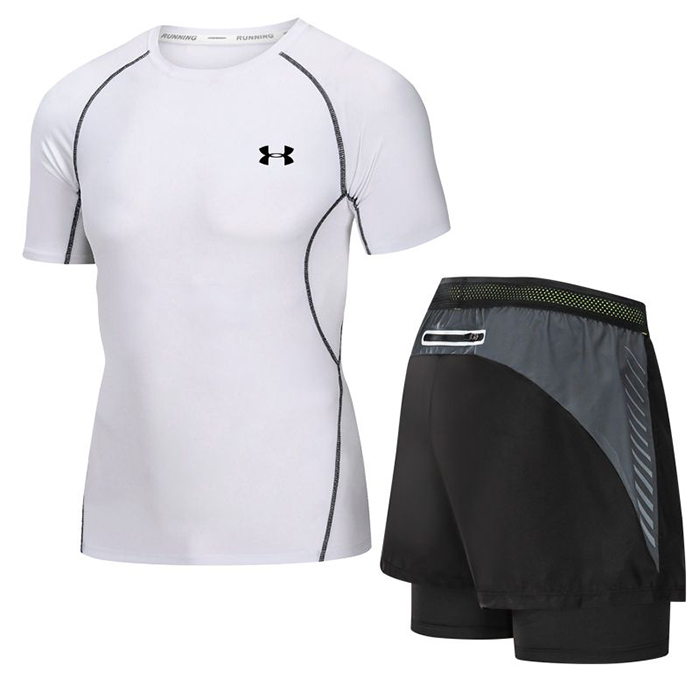 Under Armour 2 Piece Set Quick drying For men's Running Fitness Sports Wear Fitness Clothing men Training Set Sport Suit-4612170