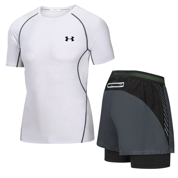 Under Armour 2 Piece Set Quick drying For men's Running Fitness Sports Wear Fitness Clothing men Training Set Sport Suit-5960519