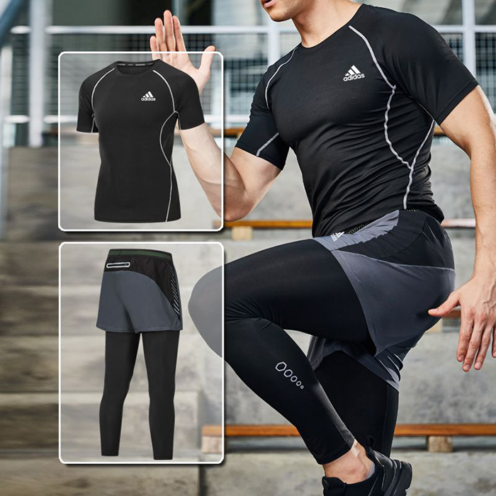 Adidas 2 Piece Set Quick drying For men's Running Fitness Sports Wear Fitness Clothing men Training Set Sport Suit-4980404