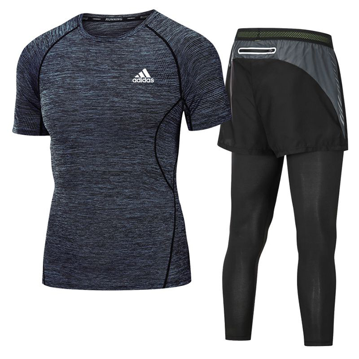 Adidas 2 Piece Set Quick drying For men's Running Fitness Sports Wear Fitness Clothing men Training Set Sport Suit-138513
