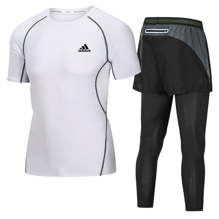 Adidas 2 Piece Set Quick drying For men's Running Fitness Sports Wear Fitness Clothing men Training Set Sport Suit-9855258