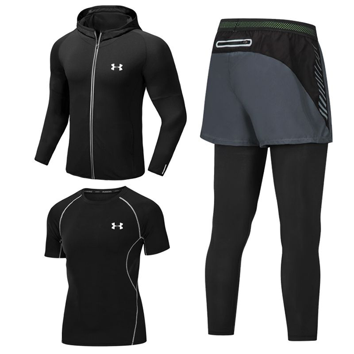 Under Armour 3 Piece Set Quick drying For men's Running Fitness Sports Wear Fitness Clothing men Training Set Sport Suit-7744138