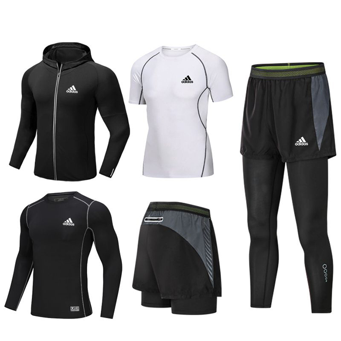 Adidas 5 Piece Set Quick drying For men's Running Fitness Sports Wear Fitness Clothing men Training Set Sport Suit-8091242