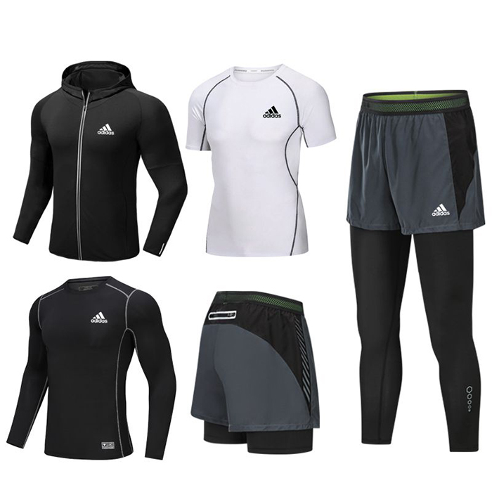 Adidas 5 Piece Set Quick drying For men's Running Fitness Sports Wear Fitness Clothing men Training Set Sport Suit-7032338