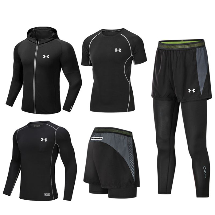 Under Armour 5 Piece Set Quick drying For men's Running Fitness Sports Wear Fitness Clothing men Training Set Sport Suit-910064