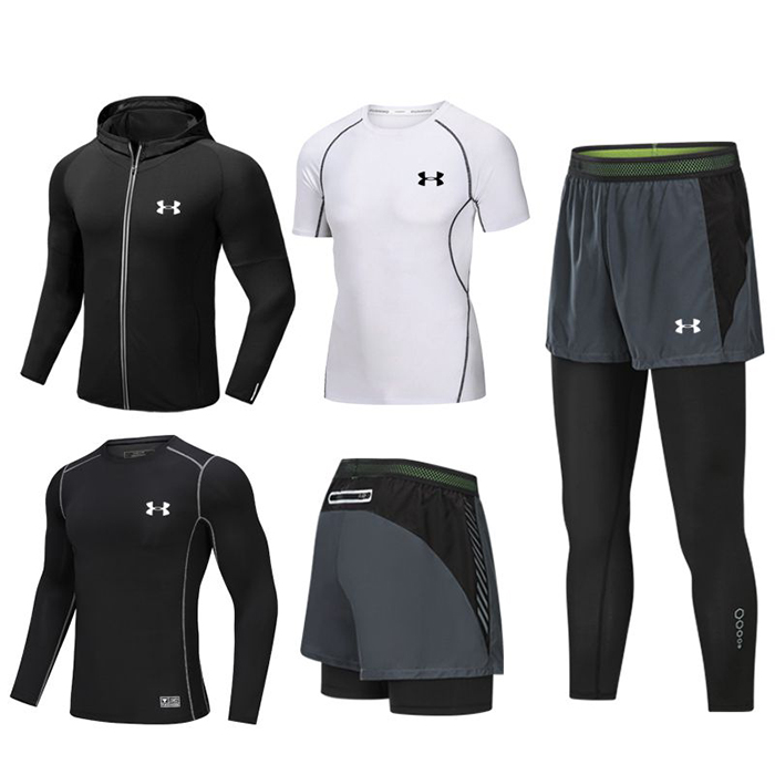 Under Armour 5 Piece Set Quick drying For men's Running Fitness Sports Wear Fitness Clothing men Training Set Sport Suit-8970201