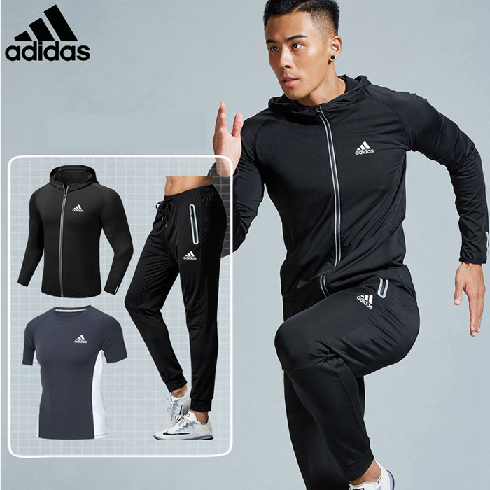 Adidas 3 Piece Set Quick drying For men's Running Fitness Sports Wear Fitness Clothing men Training Set Sport Suit-5271422