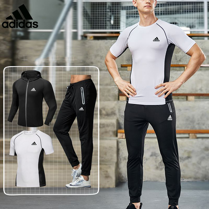 Adidas 3 Piece Set Quick drying For men's Running Fitness Sports Wear Fitness Clothing men Training Set Sport Suit-4224182