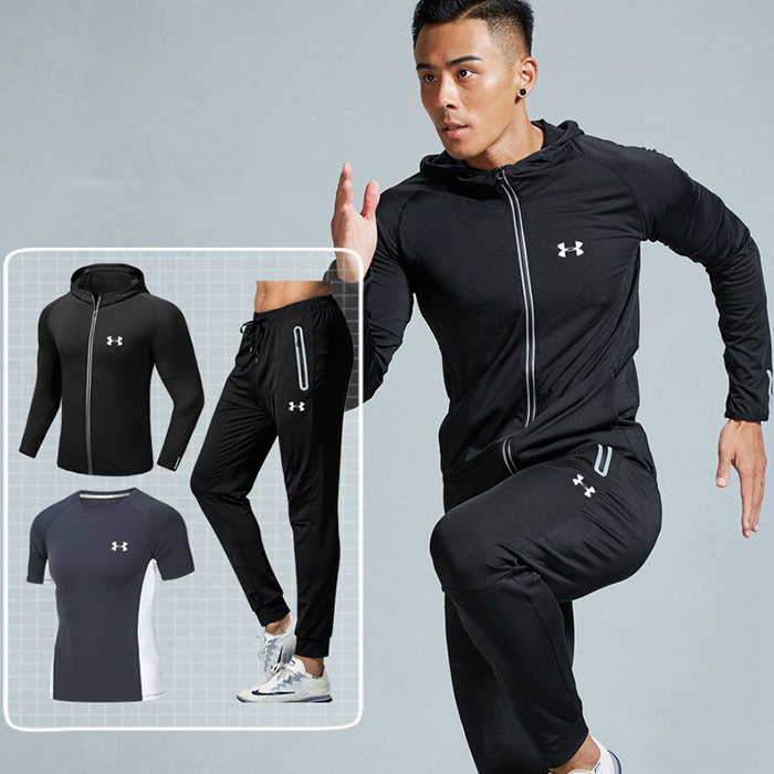 Under Armour 3 Piece Set Quick drying For men's Running Fitness Sports Wear Fitness Clothing men Training Set Sport Suit-5048839