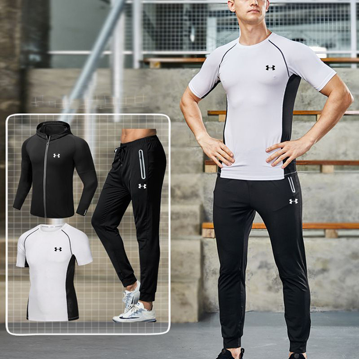 Under Armour 3 Piece Set Quick drying For men's Running Fitness Sports Wear Fitness Clothing men Training Set Sport Suit-1576550