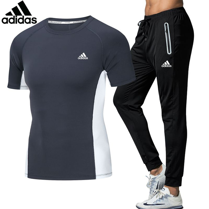 Adidas 2 Piece Set Quick drying For men's Running Fitness Sports Wear Fitness Clothing men Training Set Sport Suit-9556370