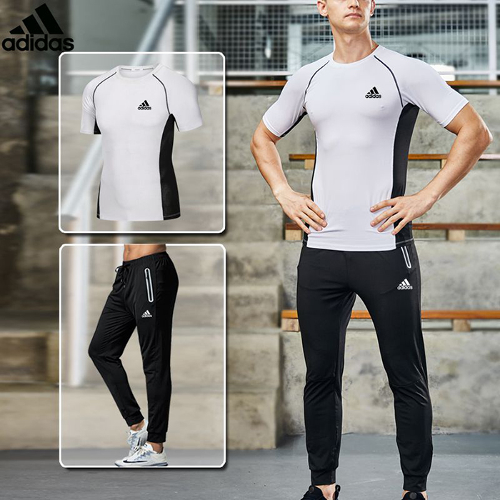 Adidas 2 Piece Set Quick drying For men's Running Fitness Sports Wear Fitness Clothing men Training Set Sport Suit-4890527