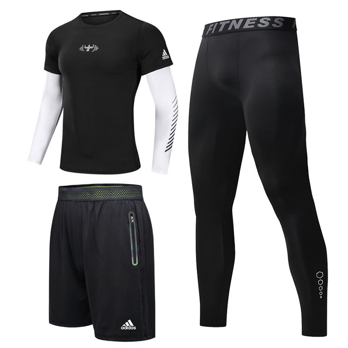 Adidas 3 Piece Set Quick drying For men's Running Fitness Sports Wear Fitness Clothing men Training Set Sport Suit-3690845