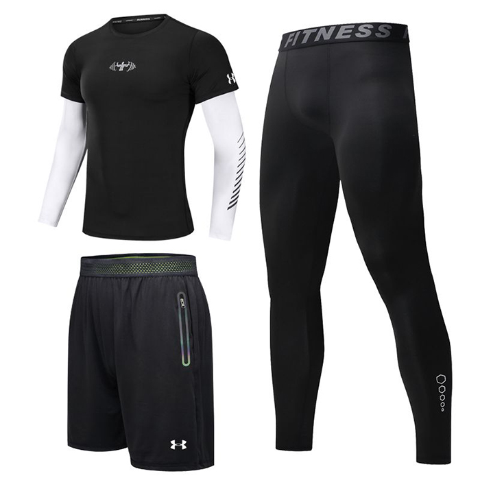 Under Armour 3 Piece Set Quick drying For men's Running Fitness Sports Wear Fitness Clothing men Training Set Sport Suit-1924283