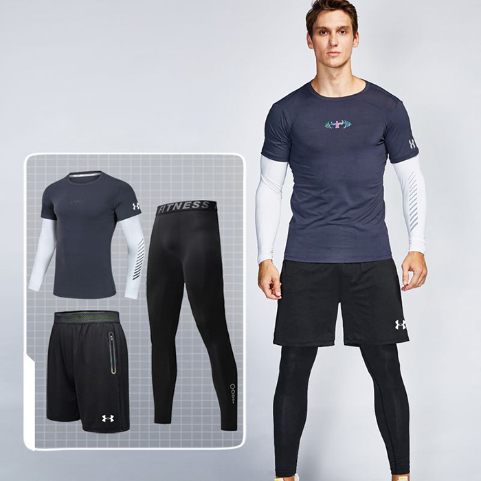 Under Armour 3 Piece Set Quick drying For men's Running Fitness Sports Wear Fitness Clothing men Training Set Sport Suit-1423876