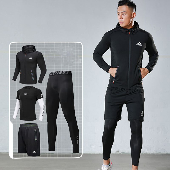Adidas 4 Piece Set Quick drying For men's Running Fitness Sports Wear Fitness Clothing men Training Set Sport Suit-4504617