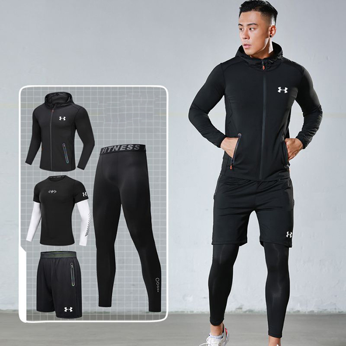 Under Armour 4 Piece Set Quick drying For men's Running Fitness Sports Wear Fitness Clothing men Training Set Sport Suit-2347464
