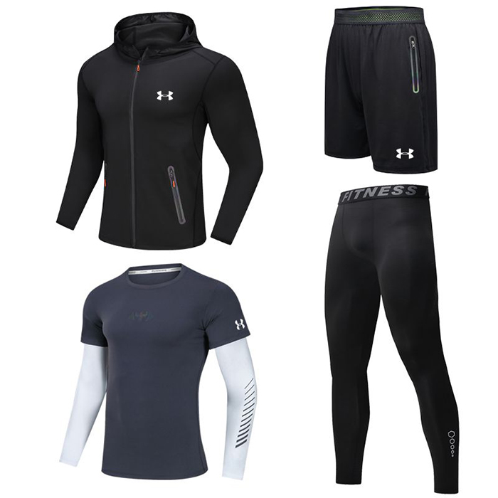 Under Armour 4 Piece Set Quick drying For men's Running Fitness Sports Wear Fitness Clothing men Training Set Sport Suit-5829512