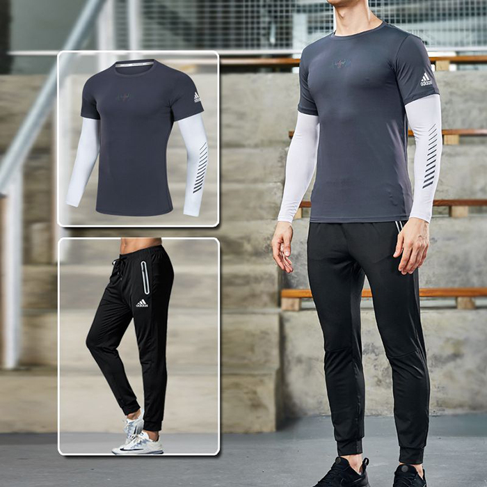 Adidas 2 Piece Set Quick drying For men's Running Fitness Sports Wear Fitness Clothing men Training Set Sport Suit-4694748