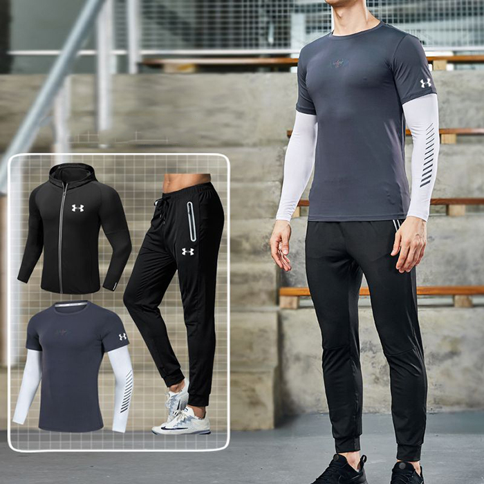 Under Armour 3 Piece Set Quick drying For men's Running Fitness Sports Wear Fitness Clothing men Training Set Sport Suit-1577250
