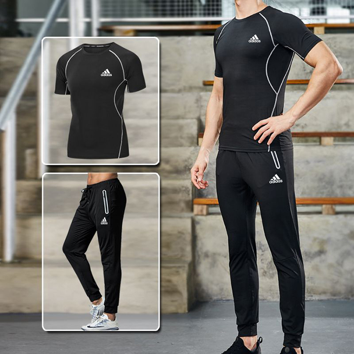 Adidas 2 Piece Set Quick drying For men's Running Fitness Sports Wear Fitness Clothing men Training Set Sport Suit-7457078