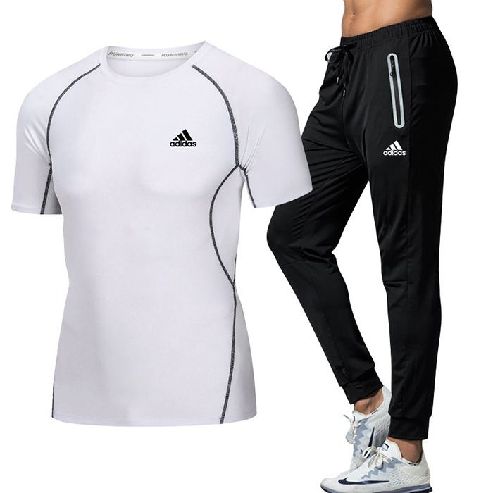Adidas 2 Piece Set Quick drying For men's Running Fitness Sports Wear Fitness Clothing men Training Set Sport Suit-7847378