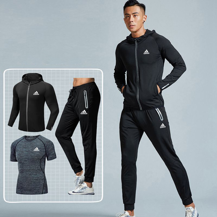 Adidas 3 Piece Set Quick drying For men's Running Fitness Sports Wear Fitness Clothing men Training Set Sport Suit-375711