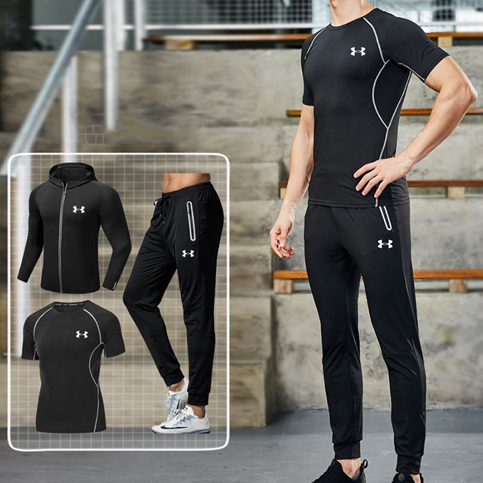 Under Armour 3 Piece Set Quick drying For men's Running Fitness Sports Wear Fitness Clothing men Training Set Sport Suit-6094247