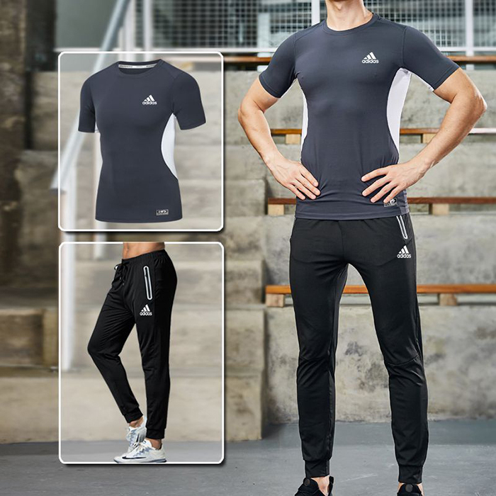 Adidas 2 Piece Set Quick drying For men's Running Fitness Sports Wear Fitness Clothing men Training Set Sport Suit-486335