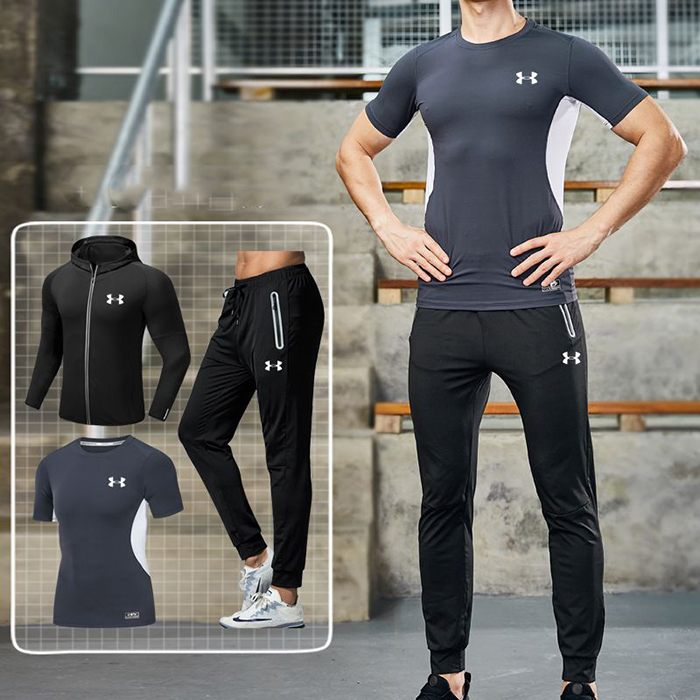 Under Armour 3 Piece Set Quick drying For men's Running Fitness Sports Wear Fitness Clothing men Training Set Sport Suit-6870794