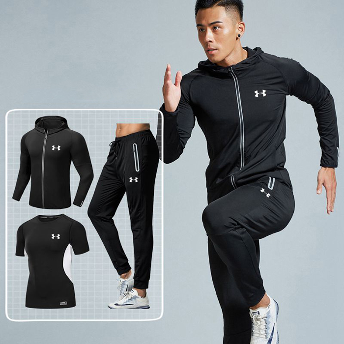 Under Armour 3 Piece Set Quick drying For men's Running Fitness Sports Wear Fitness Clothing men Training Set Sport Suit-1151381