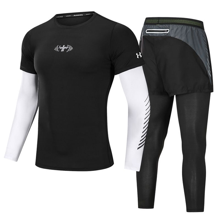 Under Armour 2 Piece Set Quick drying For men's Running Fitness Sports Wear Fitness Clothing men Training Set Sport Suit-1978322