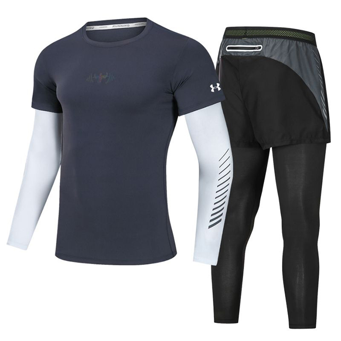 Under Armour 2 Piece Set Quick drying For men's Running Fitness Sports Wear Fitness Clothing men Training Set Sport Suit-6597152