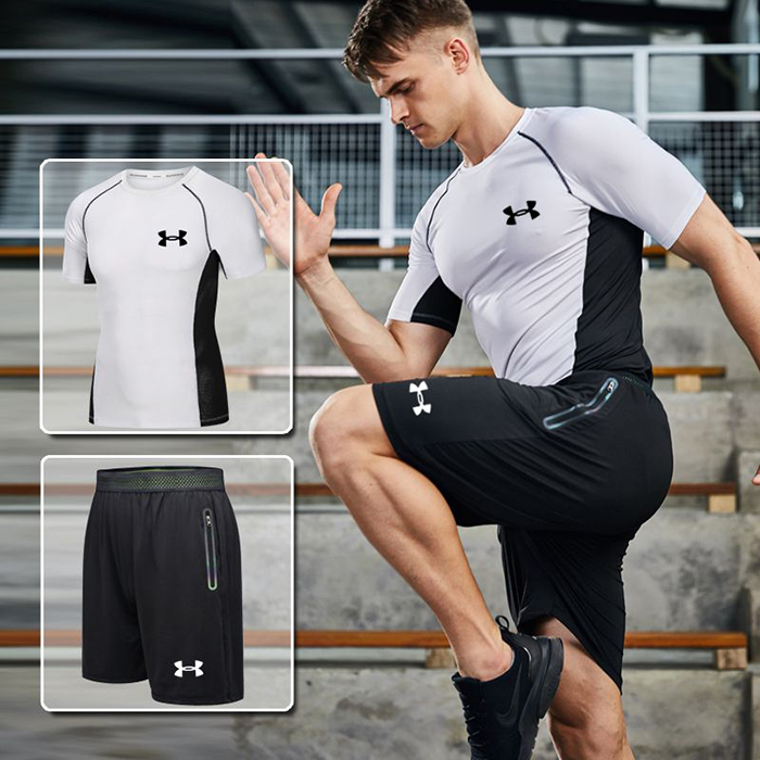 Under Armour 2 Piece Set Quick drying For men's Running Fitness Sports Wear Fitness Clothing men Training Set Sport Suit-9239081