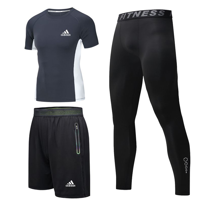 Adidas 3 Piece Set Quick drying For men's Running Fitness Sports Wear Fitness Clothing men Training Set Sport Suit-4388882